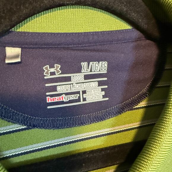 Under Armour Shirt Mens XL Green Striped Polo Short Sleeve Performance - Picture 5 of 9